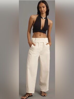 NWT ANTHROPOLOGIE Pilcro Cream Paper Bag High-Waist Bowed Leg Pants $158 NEW